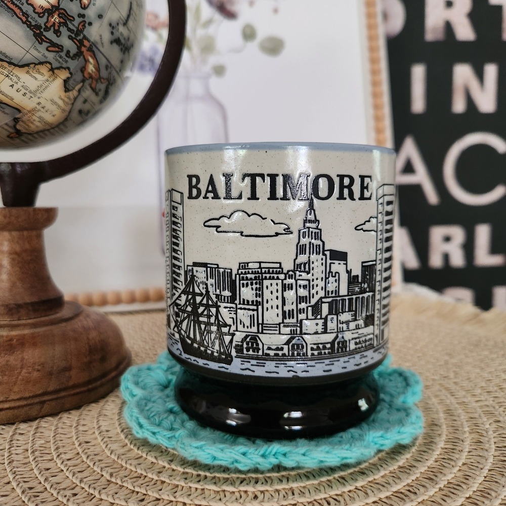 Vintage Baltimore Maryland Skyline Souvenir Coffee Mug Speckled Stoneware Gray